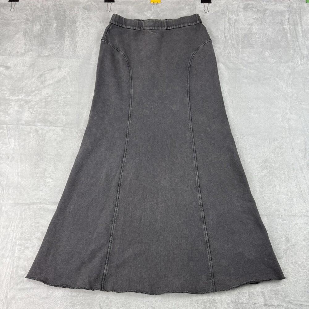 MO&CO Washed Black Flared Midi Skirt Cotton Panelled A-Line Size M Avant Grade